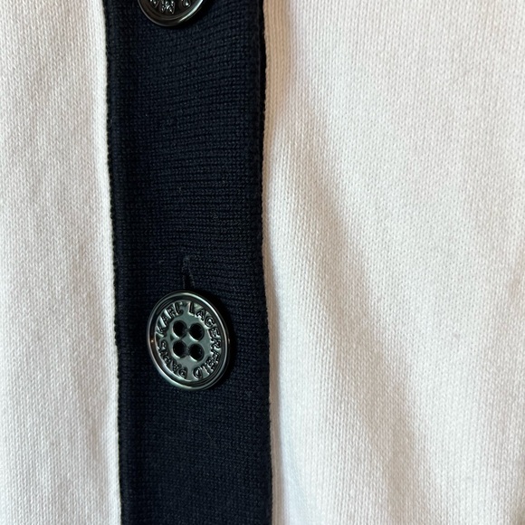 Karl Lagerfeld Paris Varsity Logo Patch Cardigan - Soft White - Picture 4 of 7